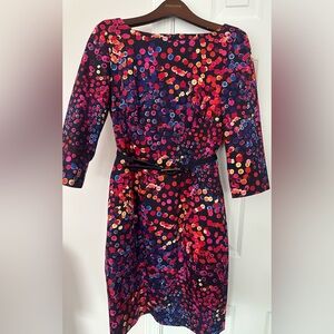 PERIS Women’s Dress Size 6 Colorful Polka Dot Print Belted 3/4 Sleeve